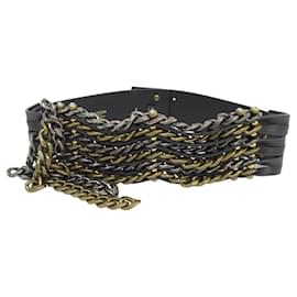 Lanvin-CEINTURE LANVIN LARGE CUIR ET CHAINES MULTIRANGS 65 BLACK LEATHER BELT-Noir