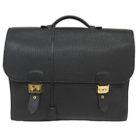 Hermès-VINTAGE HERMES BAG SAC A DEPECHE lined CLASP BUFFLE LEATHER BRIEFCASE-Black