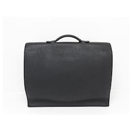 Hermès-VINTAGE HERMES BAG SAC A DEPECHE lined CLASP BUFFLE LEATHER BRIEFCASE-Black