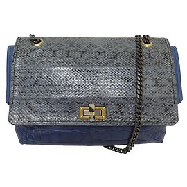 LANVIN HAPPY GRANDE ELAPHE PYTHON E BOLSA DE COURO CROCOC BOLSA AZUL Azul