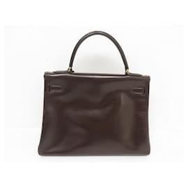 Hermès-VINTAGE HERMES KELLY HANDTASCHE 32 Zurückgegebene braune Handtasche aus Leder in Box-Braun