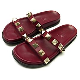 Valentino-VALENTINO ROCKSTUD NW SHOES2S0D99 36.5 BURGUNDY LEATHER MULES SANDALS-Dark red