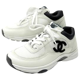 Chanel-CHANEL BASKETS G SHOES38299 36 IN CANVAS & WHITE LEATHER + SNEAKERS BOX-White