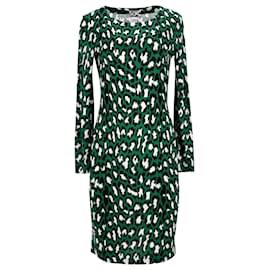 Diane Von Furstenberg-Nom du produit: Diane Von Furstenberg Robe midi à manches longues et imprimé léopard Muriel en soie verte-Autre