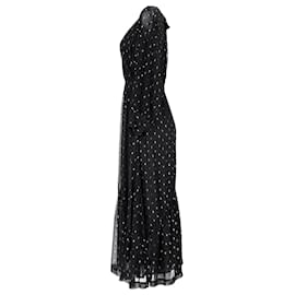 Ba&Sh-BA&SH Romy Metallic Fil Coupé Long Sleeve Midi Dress in Black Viscose-Black