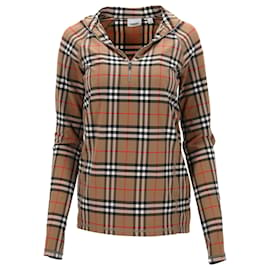 Burberry-Burberry Plaid Print Mock Neck Top in Beige Nylon-Other