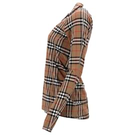 Burberry-Burberry Plaid Print Mock Neck Top in Beige Nylon-Other
