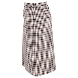 Maje-Maje Josselin Checked Asymmetric Slit Skirt in Brown Cotton and Wool-Brown
