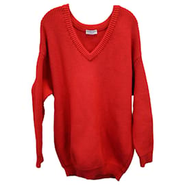 Balenciaga-Maglione oversize grosso con scollo a V Balenciaga in cotone rosso-Rosso