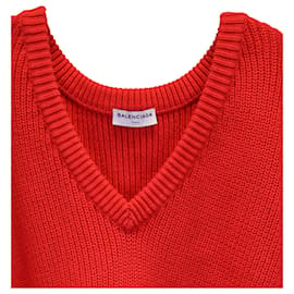 Balenciaga-Jersey grueso extragrande con cuello en V Balenciaga en algodón rojo-Roja