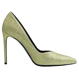 Saint Laurent-Gold Glitter Pointed Toe Heels-Golden