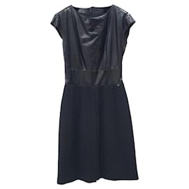 Chanel-NWT Chanel Black Leather & Tweed Midi Dress-Black