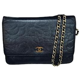 Chanel-Chanel Camellia WOC Wallet On Chain Black Lambskin Leather-Black