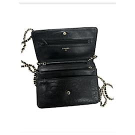 Chanel-Cartera Chanel Camellia WOC Wallet On Chain de cuero de cordero negro-Negro