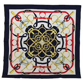 Hermès-HERMES CARRE 90 Eperon d'or Tellier Scarf Silk Navy Auth am5854-Navy blue