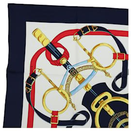 Hermès-HERMES CARRE 90 Eperon d'or Tellier Scarf Silk Navy Auth am5854-Navy blue