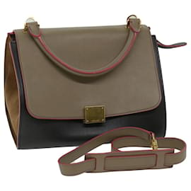 Céline-CELINE Trapeze Hand Bag Leather 2way Brown Auth 68058-Brown