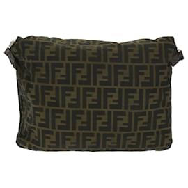 Fendi-FENDI Zucca Canvas Shoulder Bag Black Brown Auth yk10938-Brown,Black