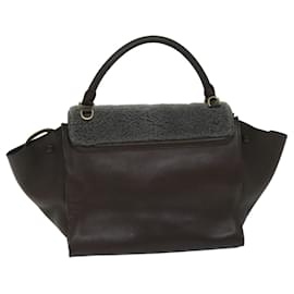 Céline-CELINE Trapeze Hand Bag Leather 2way Brown Auth hk1137-Brown