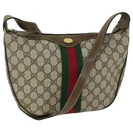 Gucci-GUCCI GG Supreme Web Sherry Line Shoulder Bag Beige Green 10 2 3840 auth 68016-Beige,Green