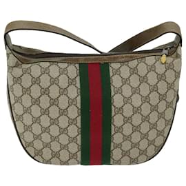Gucci-GUCCI GG Supreme Web Sherry Line Shoulder Bag Beige Green 10 2 3840 auth 68016-Beige,Green