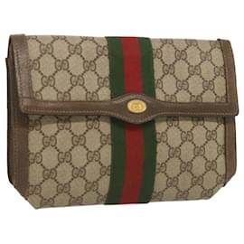 Gucci-GUCCI GG Supreme Web Sherry Line Clutch Bag PVC Beige 41 014 3087 Auth ac2797-Beige