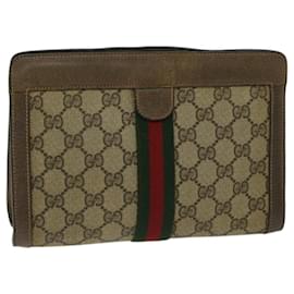Gucci-GUCCI GG Canvas Web Sherry Line Clutch Bag PVC Bege Verde Vermelho Auth 68200-Vermelho,Bege,Verde
