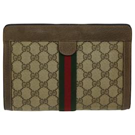 Gucci-GUCCI GG Canvas Web Sherry Line Clutch Bag PVC Bege Verde Vermelho Auth 68200-Vermelho,Bege,Verde
