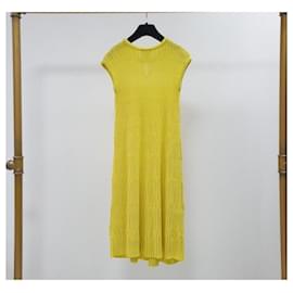 Chanel-CHANEL Gelbes Ärmelloses Kleid aus strukturiertem Baumwoll-Jacquardstrick-Gelb