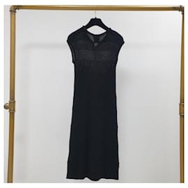Chanel-CHANEL Black Textured Cotton Jacquard Knit Sleeveless Dress-Black