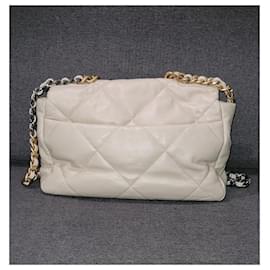 Chanel-Chanel Beige Quilted Lambskin Large 19 Flap Bag-Beige
