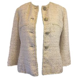 Veste en tweed rose blush et écru Chanel 10P, taille 38. Rose Beige