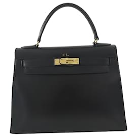 Hermès-Hermes Kelly 28 Sellier bag in black box leather-Black