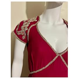 Temperley London-Vintage silk dress with sequin embroidery-Pink,Dark red