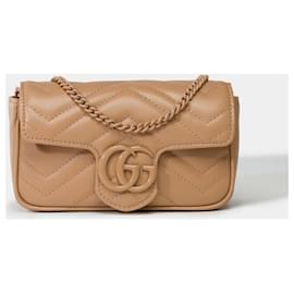 Gucci-GUCCI GG Marmont Bag in Beige Leather - 101784-Beige