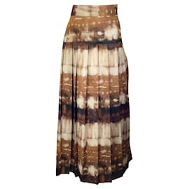 Autre Marque-Smythe Brown Multi Sable Tie-Dye Pleated Side Slit Skirt-Brown