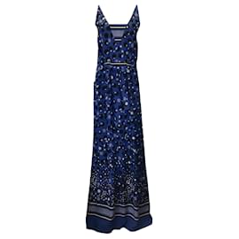Autre Marque-Bottega Veneta Blue / White / Black Sequined Printed Silk Maxi Dress-Blue