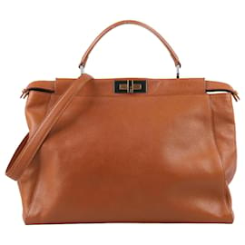 Fendi-Fendi Brown Leather Peekaboo Top Handle Bag 8BN210-Brown