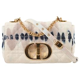 Dior-CHRISTIAN DIOR Kleine Caro-Tasche aus Denim mit Batikmuster aus Cannage-Stoff, mehrfarbig-Beige