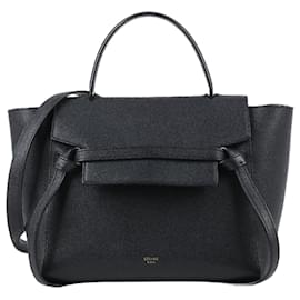 Céline-CELINE Grained calf leather Micro Belt Bag in Black-Black