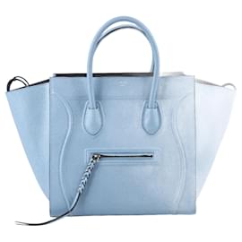 Céline-CELINE Grained calf leather Medium Phantom Luggage Sky Blue-Blue