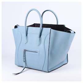 Céline-CELINE Grained calf leather Medium Phantom Luggage Sky Blue-Blue