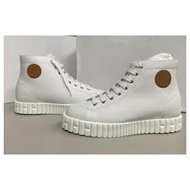 Hermès-HERMES Calfskin Womens Climb Sneakers 38 White-White