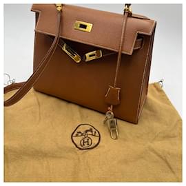 Hermès-Hermes Vintage Beige Leather Kelly 28 cm Sellier Handbag Bag-Beige