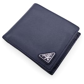 Prada-Blaue, zweifach gefaltete Brieftasche aus Saffiano-Leder-Blau