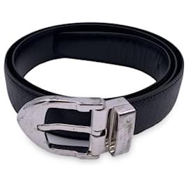 Louis Vuitton-Black Taiga Silver Metal Buckle Classic Belt Size 85/34-Black