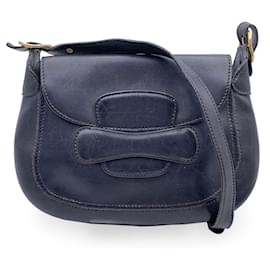 Gucci-Bolsa de ombro com aba de couro azul marinho vintage-Azul