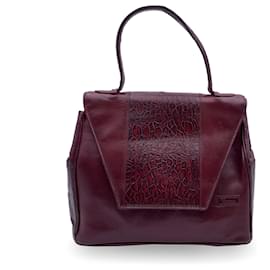 Gianni Versace-Vintage Burgundy Embossed Leather Handbag Satchel-Dark red