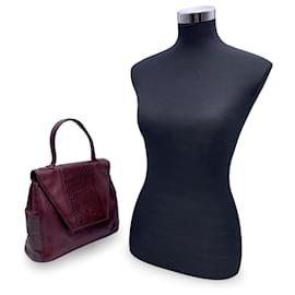Gianni Versace-Vintage Burgundy Embossed Leather Handbag Satchel-Dark red