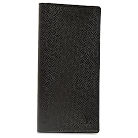 Louis Vuitton-Louis Vuitton Black Taiga Portefeuille Brazza Bi-fold Long Wallet-Black
